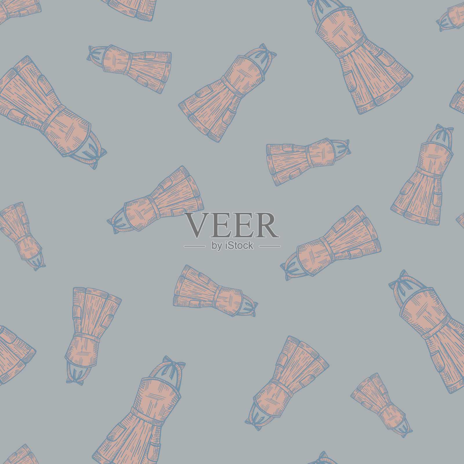 围裙上刻着无缝图案的厨房插画图片素材