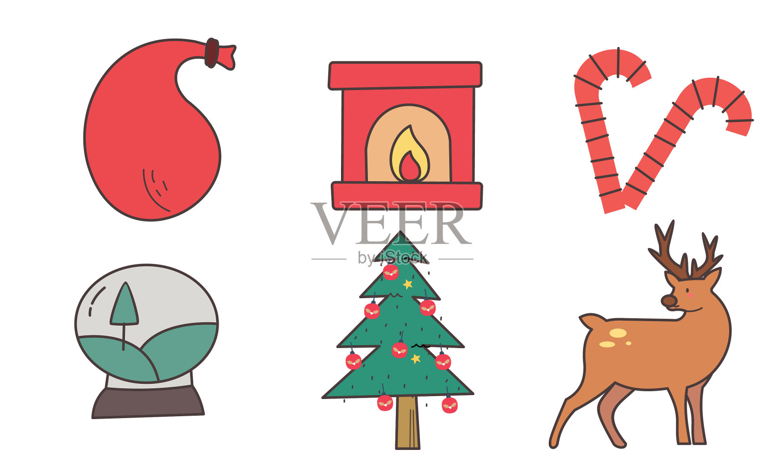 一套圣诞相关的对象涂鸦插画图片素材