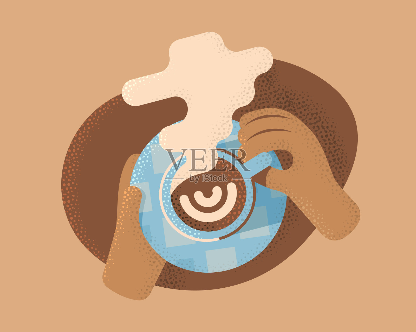 手拿着一杯咖啡的俯视图插画图片素材