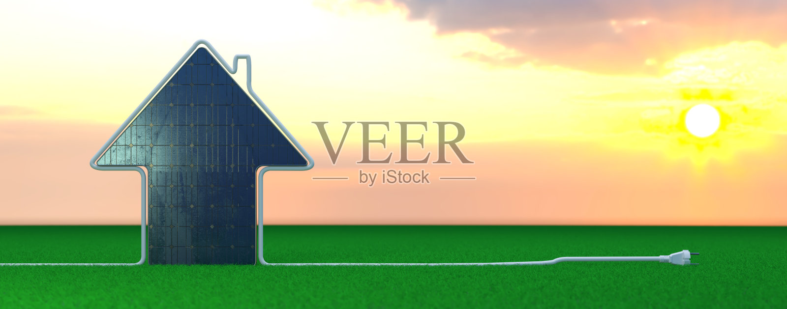 太阳能面板在开放景观- 3D插图照片摄影图片