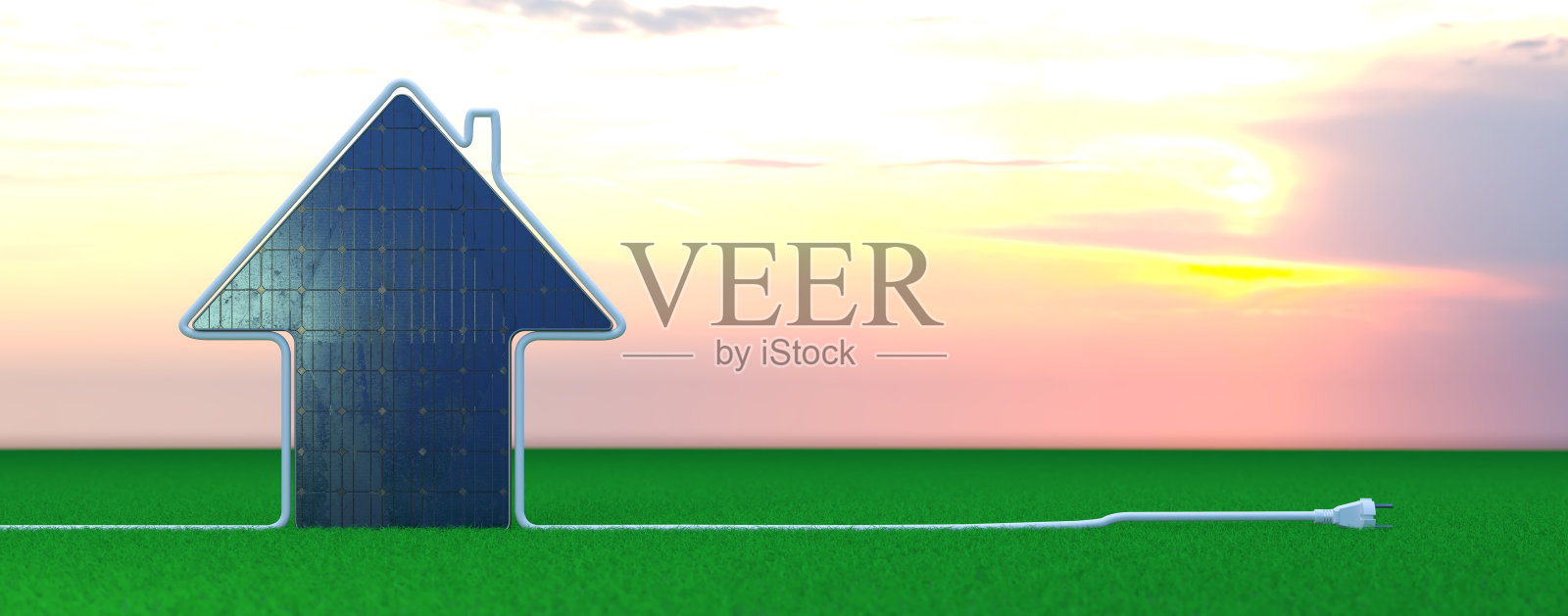 太阳能面板在开放景观- 3D插图照片摄影图片