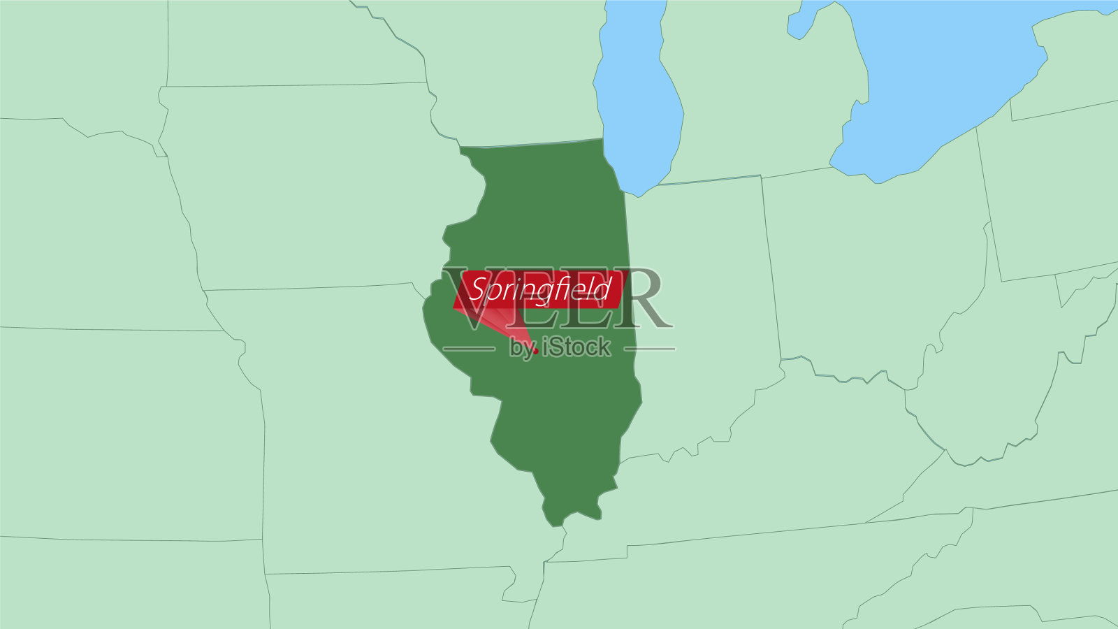 伊利诺斯州地图，上面有州首府的别针插画图片素材