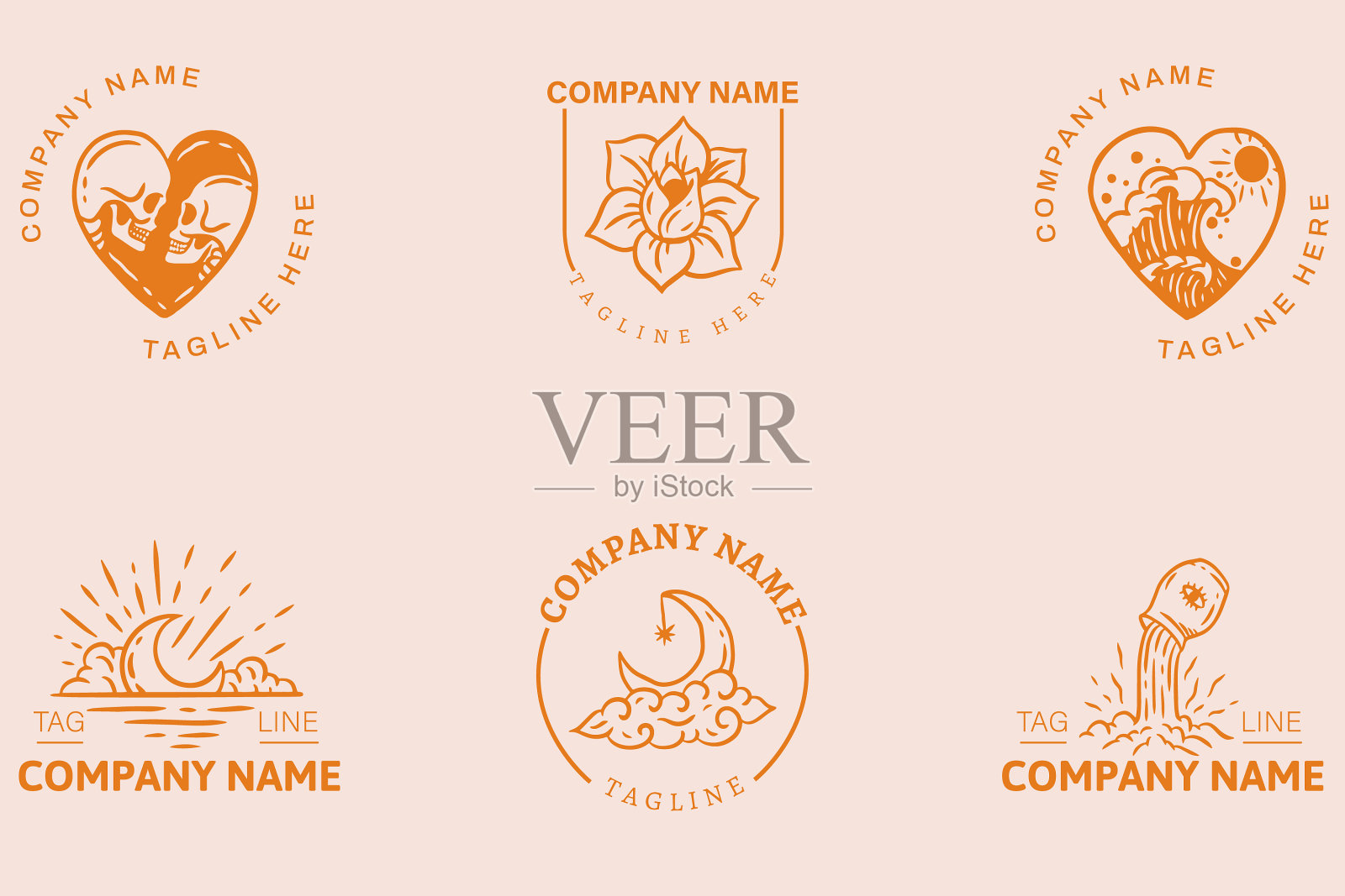 神秘的浅橙色极简主义标志标志插画图片素材