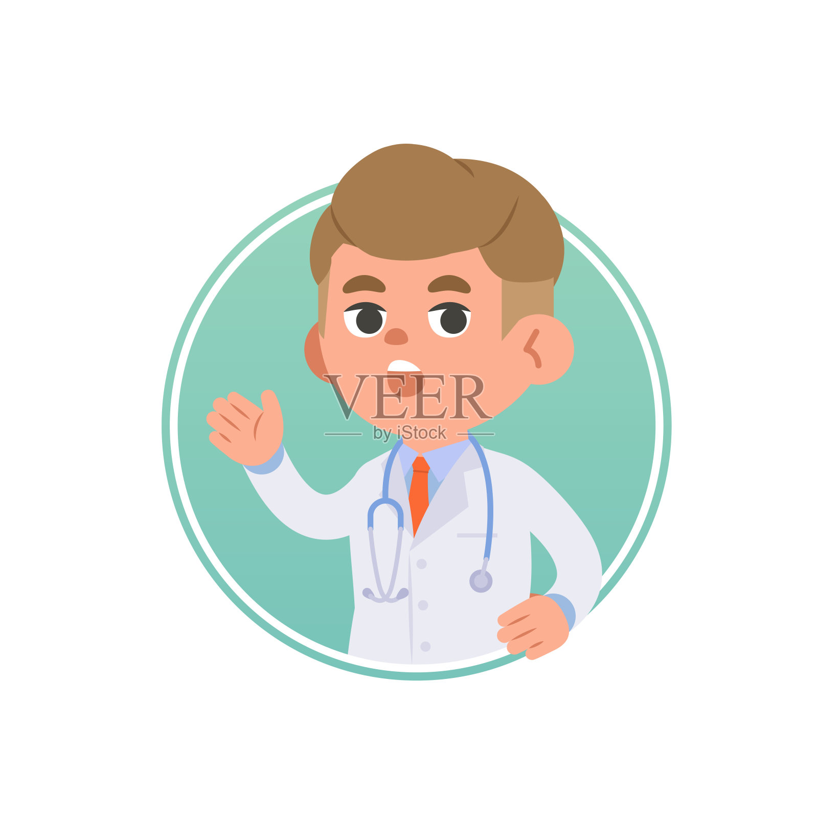 一个男人医生头像在圆形图标设计人物卡通插图矢量在白色背景。医学的概念插画图片素材