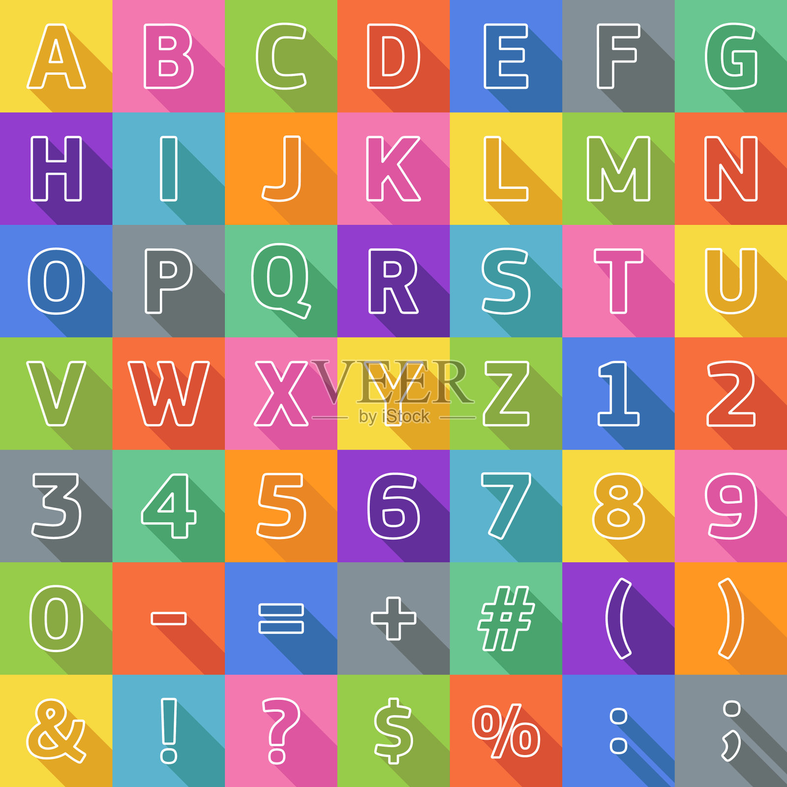 带有符号和字母的字母表亮着插画图片素材