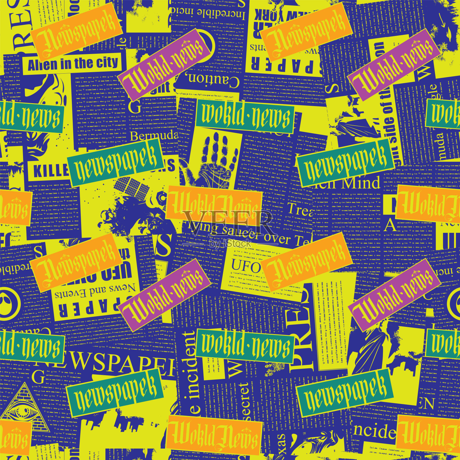 无缝模式与剪报拼贴插画图片素材