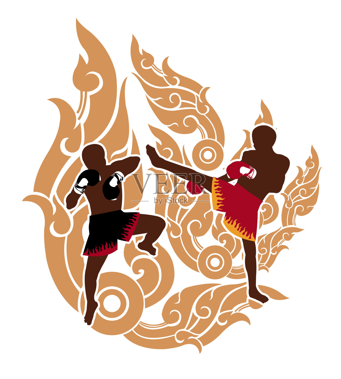 泰国拳击手和泰国艺术背景插画图片素材