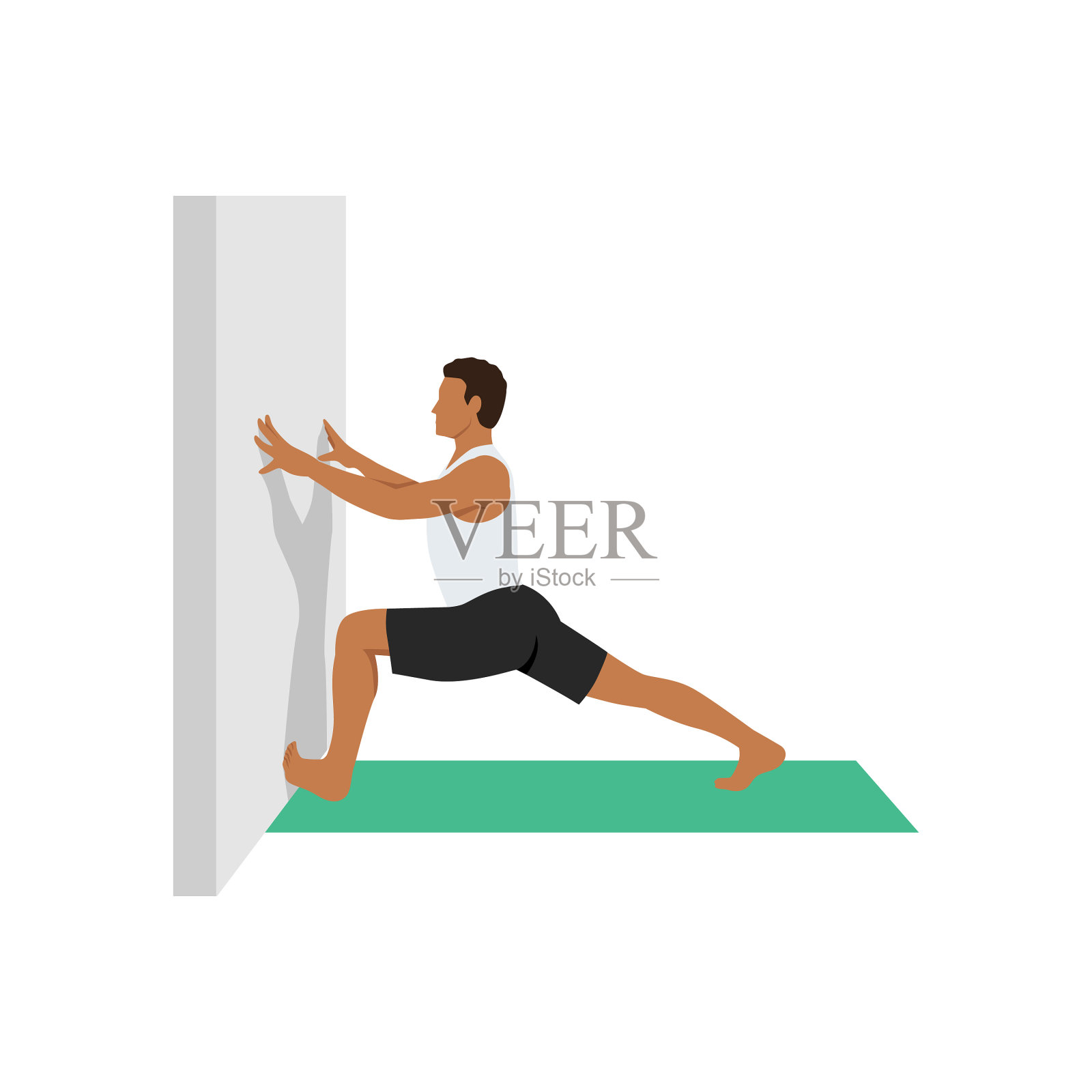 一名男子在做对墙的virabhadrasana I练习设计元素图片