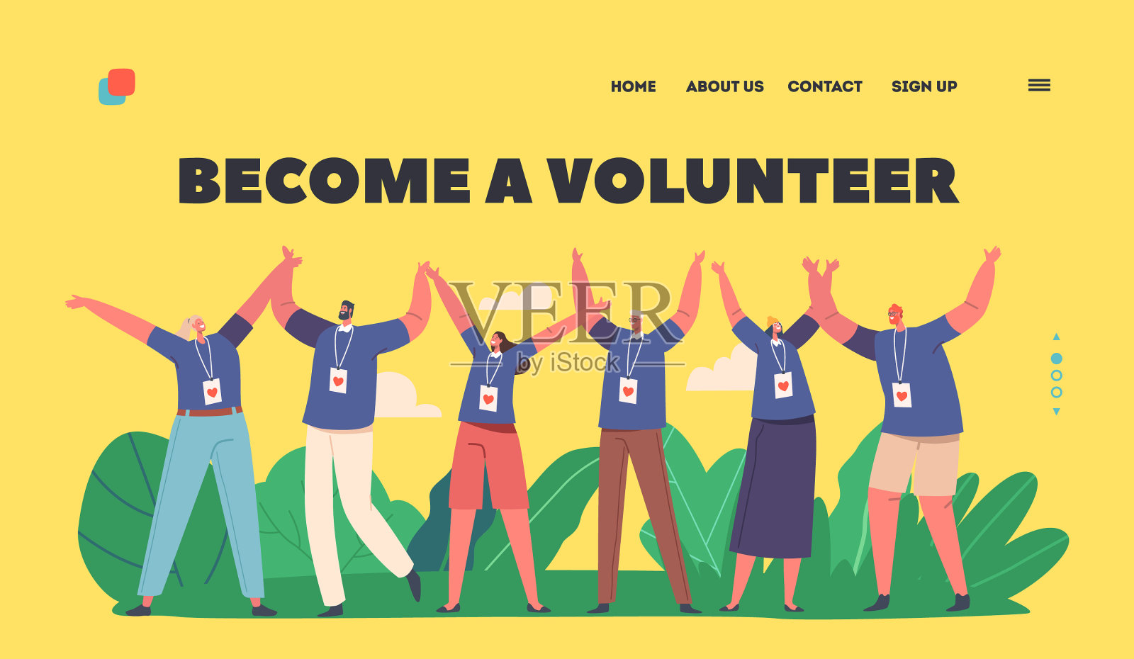成为志愿者登陆页面的快乐模板插画图片素材