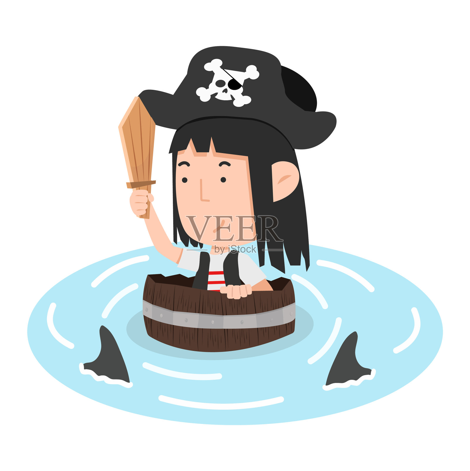 长着鲨鱼鳍的小海盗漫画设计元素图片