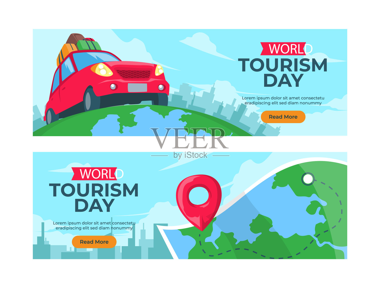 为世界旅游日设立的横排横幅插画图片素材