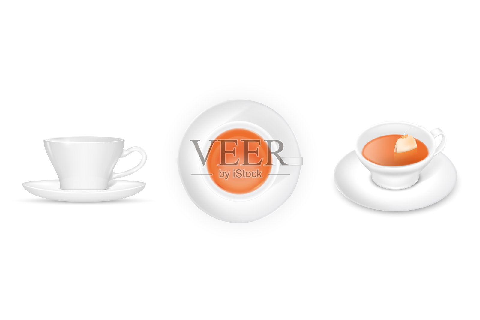 Se逼真的白瓷陶瓷茶杯插画图片素材