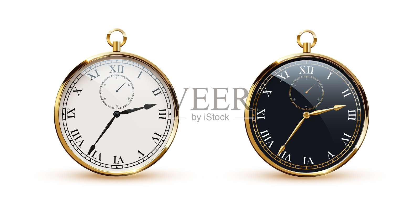 金色边框的黑白圆钟插画图片素材