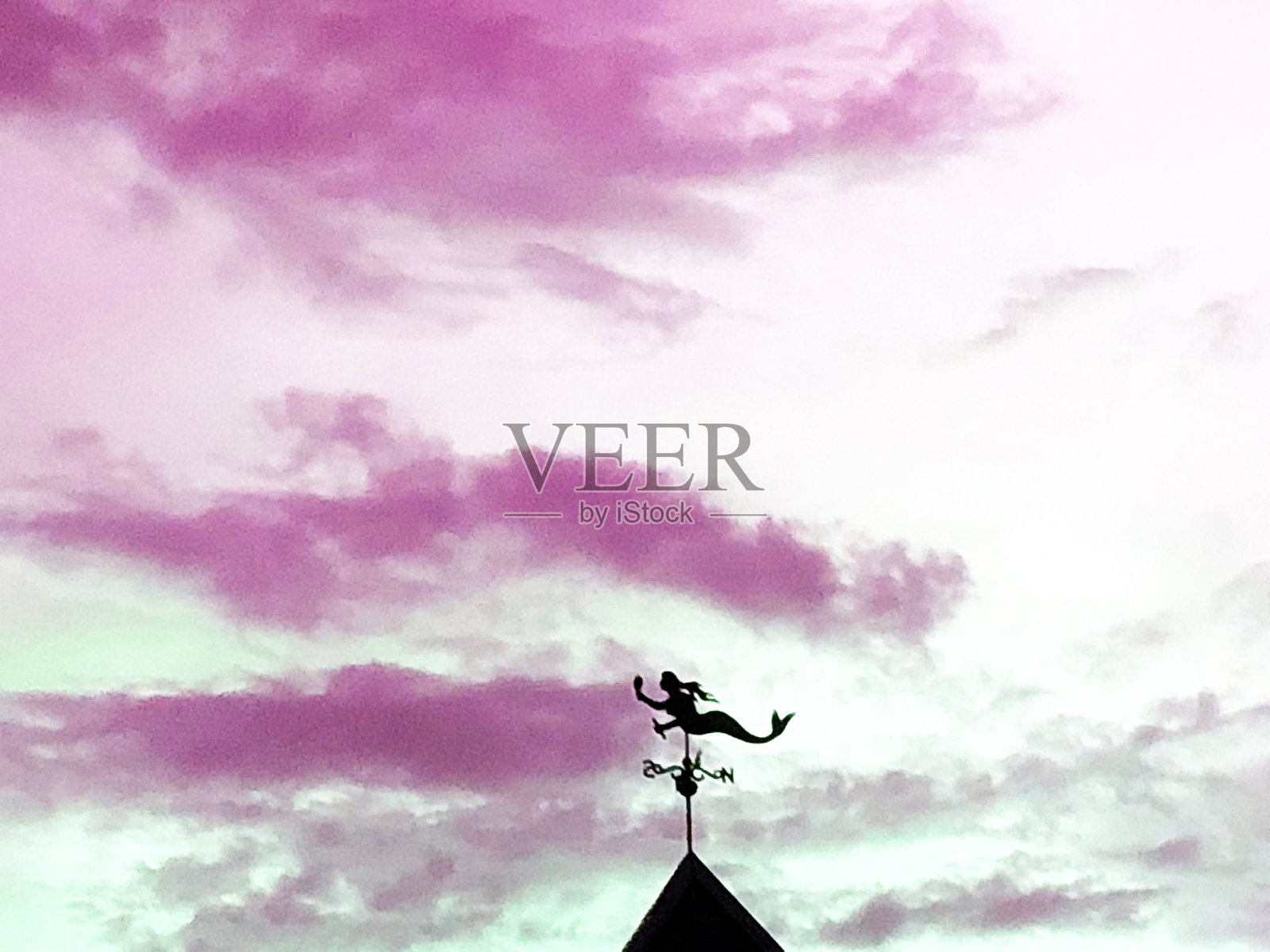 美人鱼风向标在夜空的剪影照片摄影图片