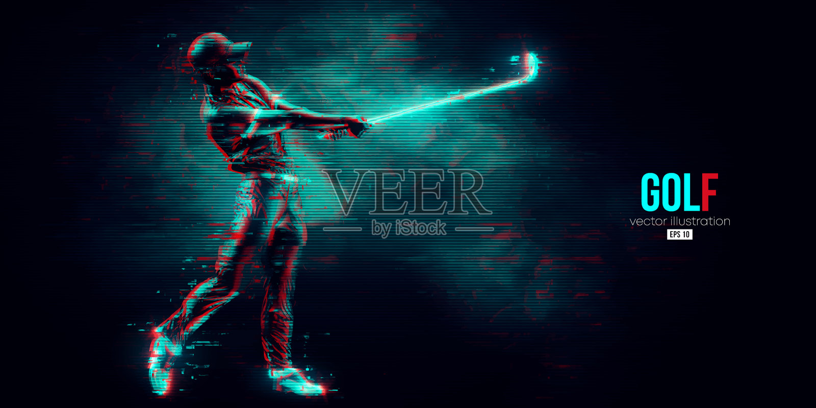 抽象轮廓的高尔夫球员在蓝色插画图片素材