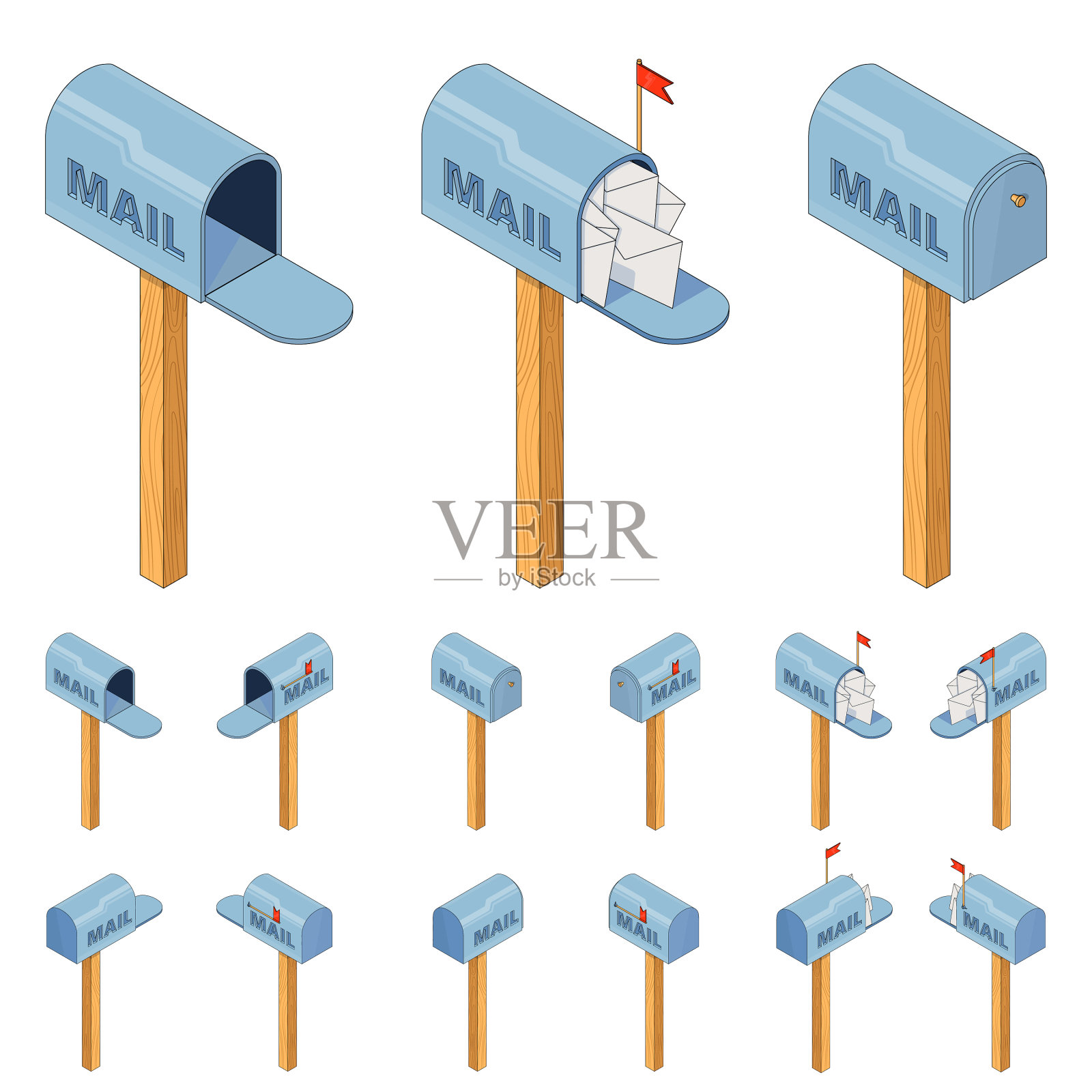 邮箱三维等距分离一个图像插画图片素材