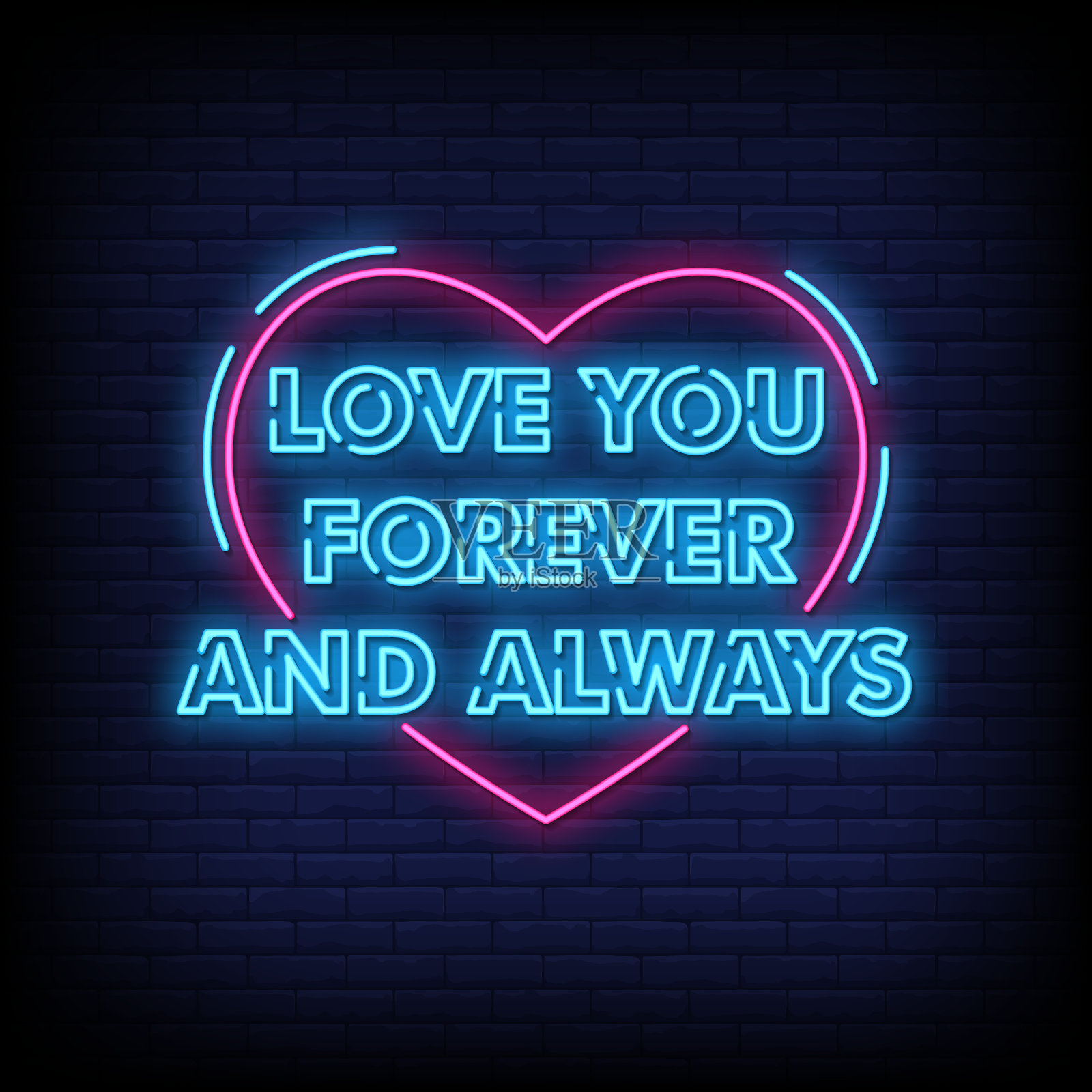 霓虹招牌爱你，砖墙背景插画图片素材