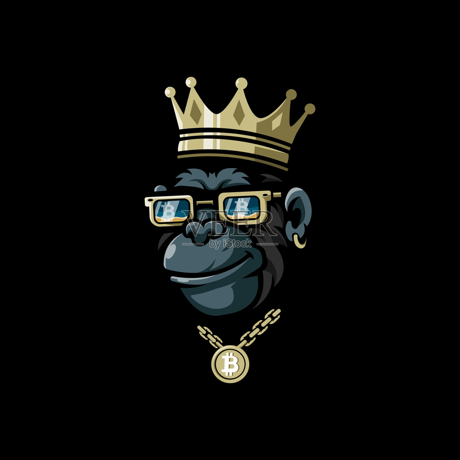 戴比特币项链的金刚王插画图片素材
