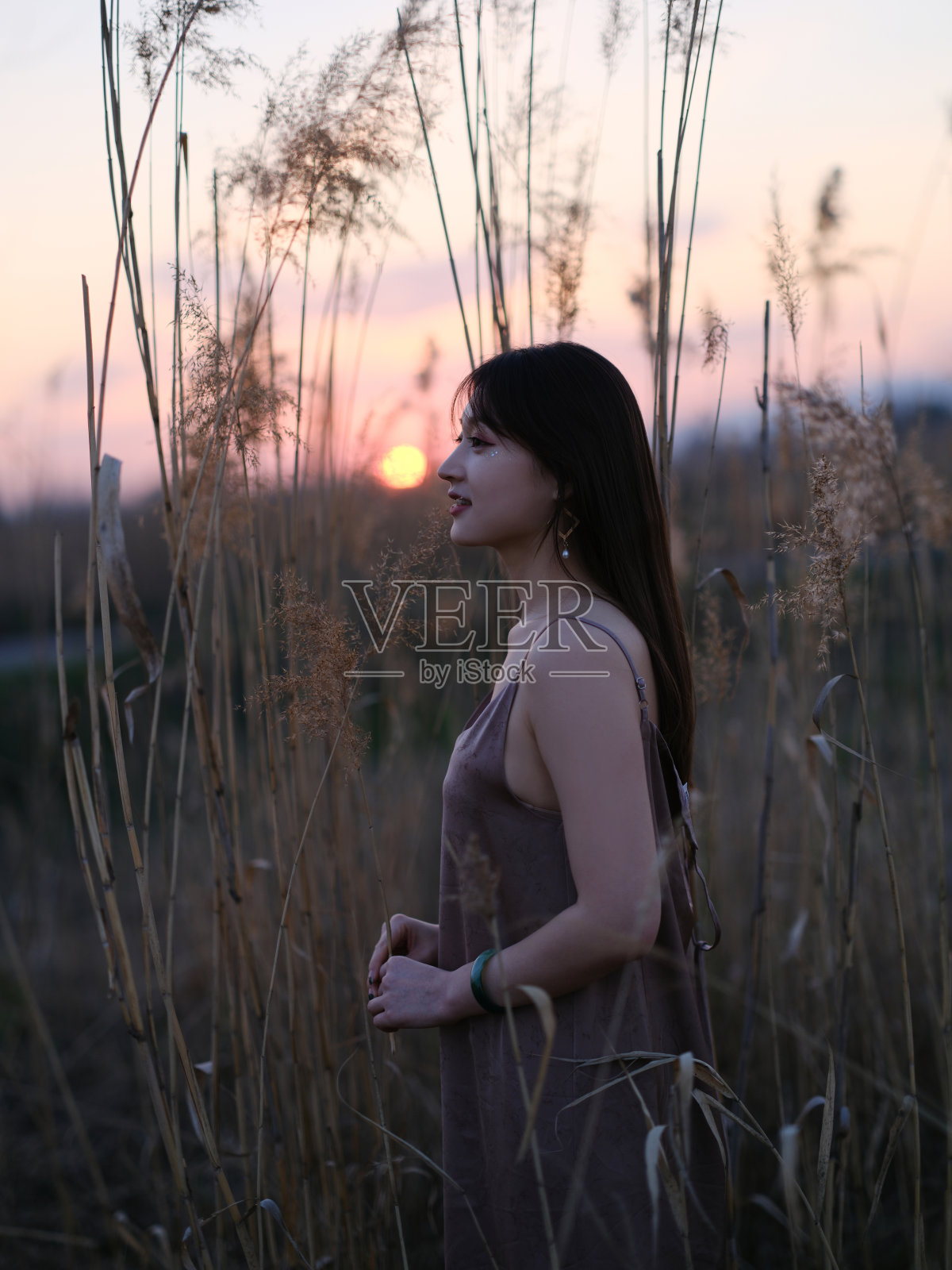 女孩在草地照片摄影图片