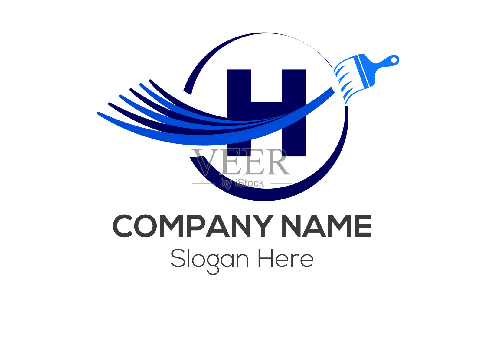 在字母H模板上刷上标志。油漆H字母，初始油漆标识概念插画图片素材