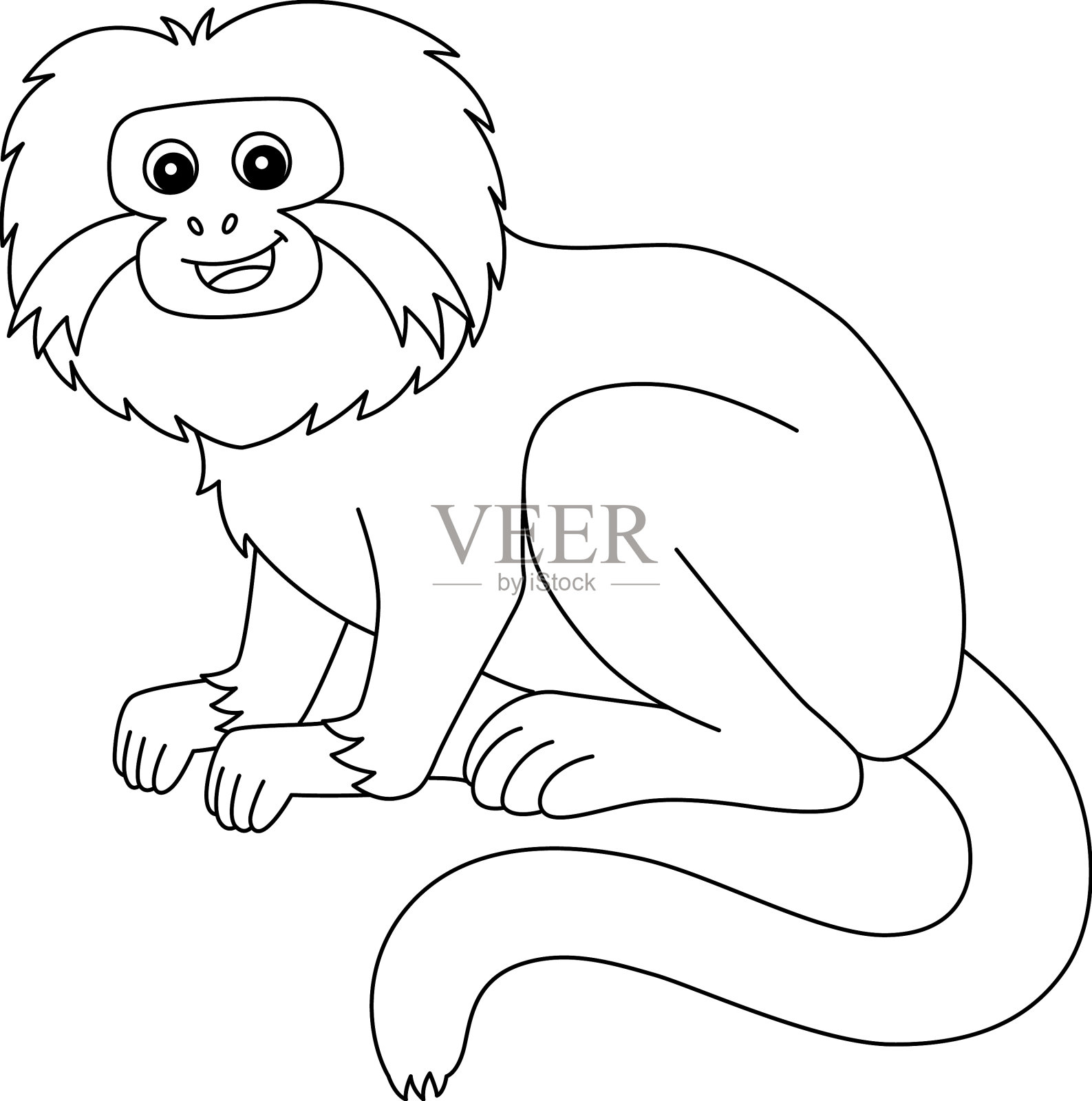 绢毛猴动物孤立儿童着色页插画图片素材