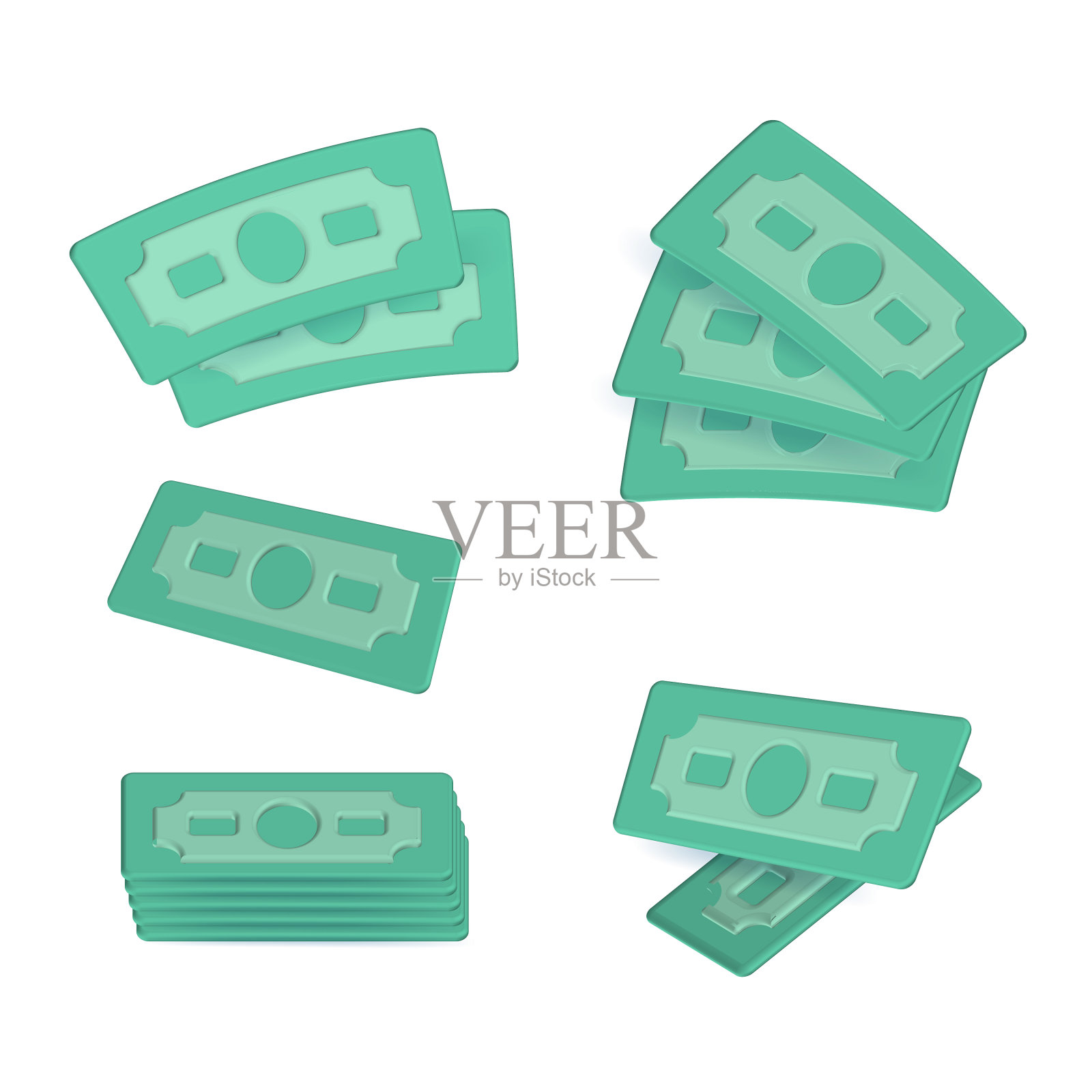 套3d美元美国渲染绿色纸袋图标素材