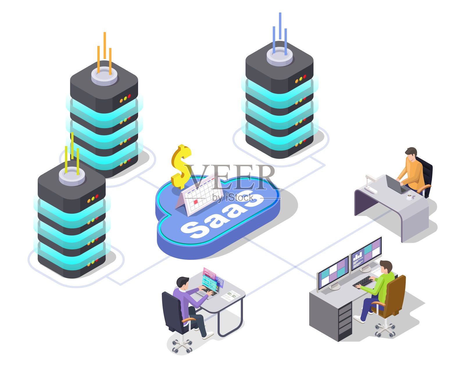 SAAS三维矢量软件为服务理念插画图片素材