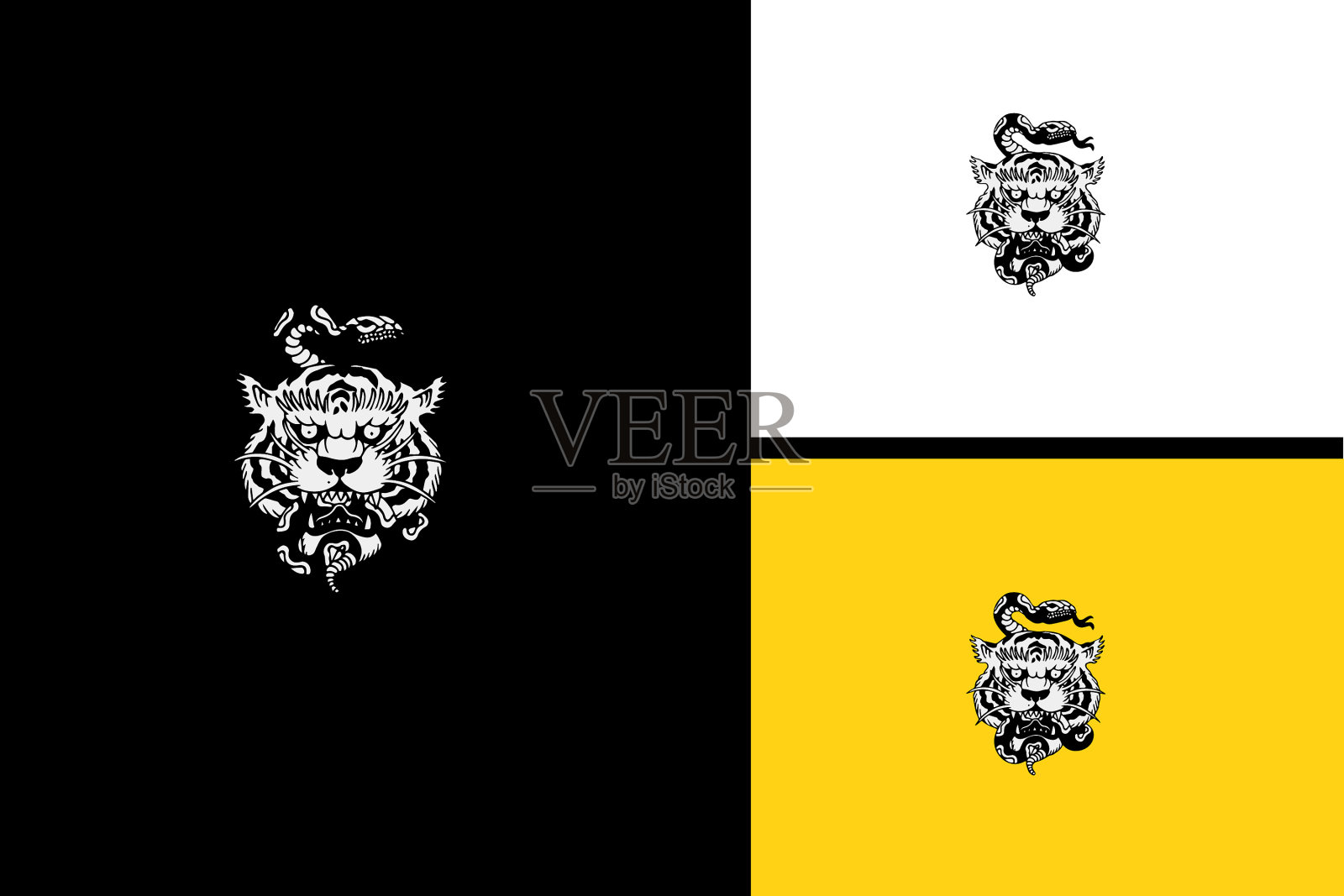头虎蛇黑白相间插画图片素材