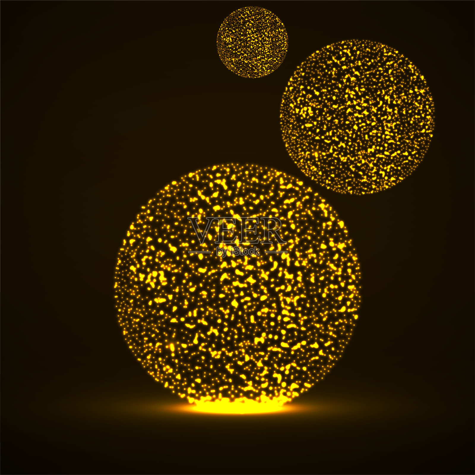 带有发光粒子的抽象球，混沌点的圆，抽象氖球插画图片素材