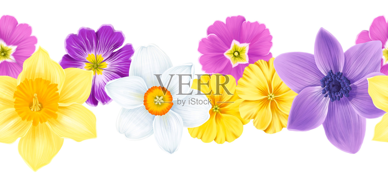 无缝边框，画春花插画图片素材