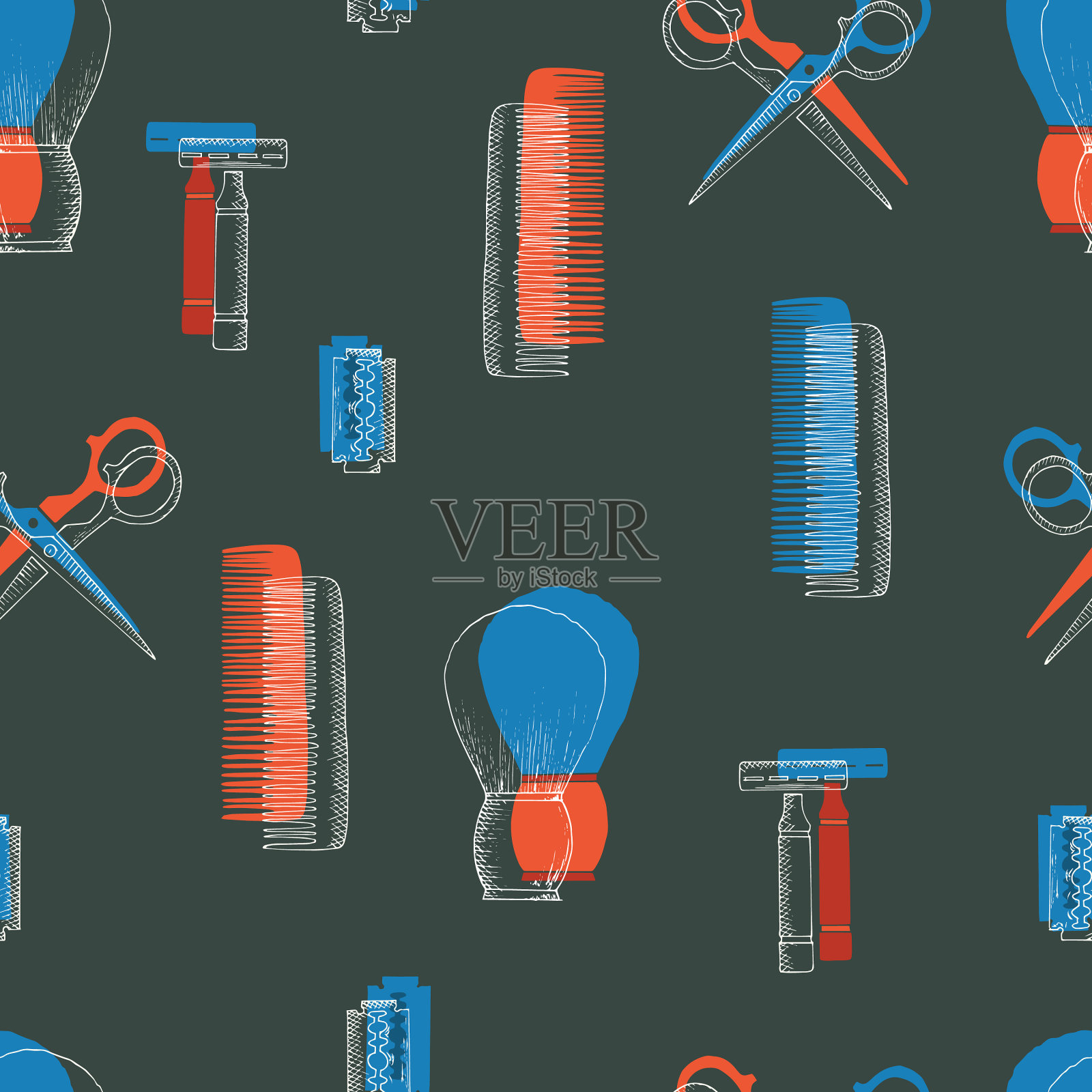 理发店工具无缝模式插画图片素材