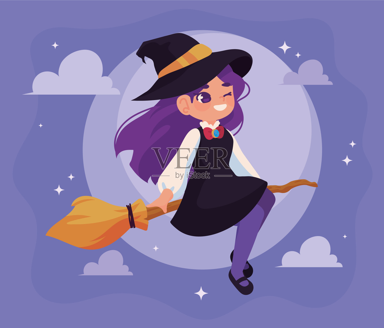 万圣节女巫飞行插画图片素材