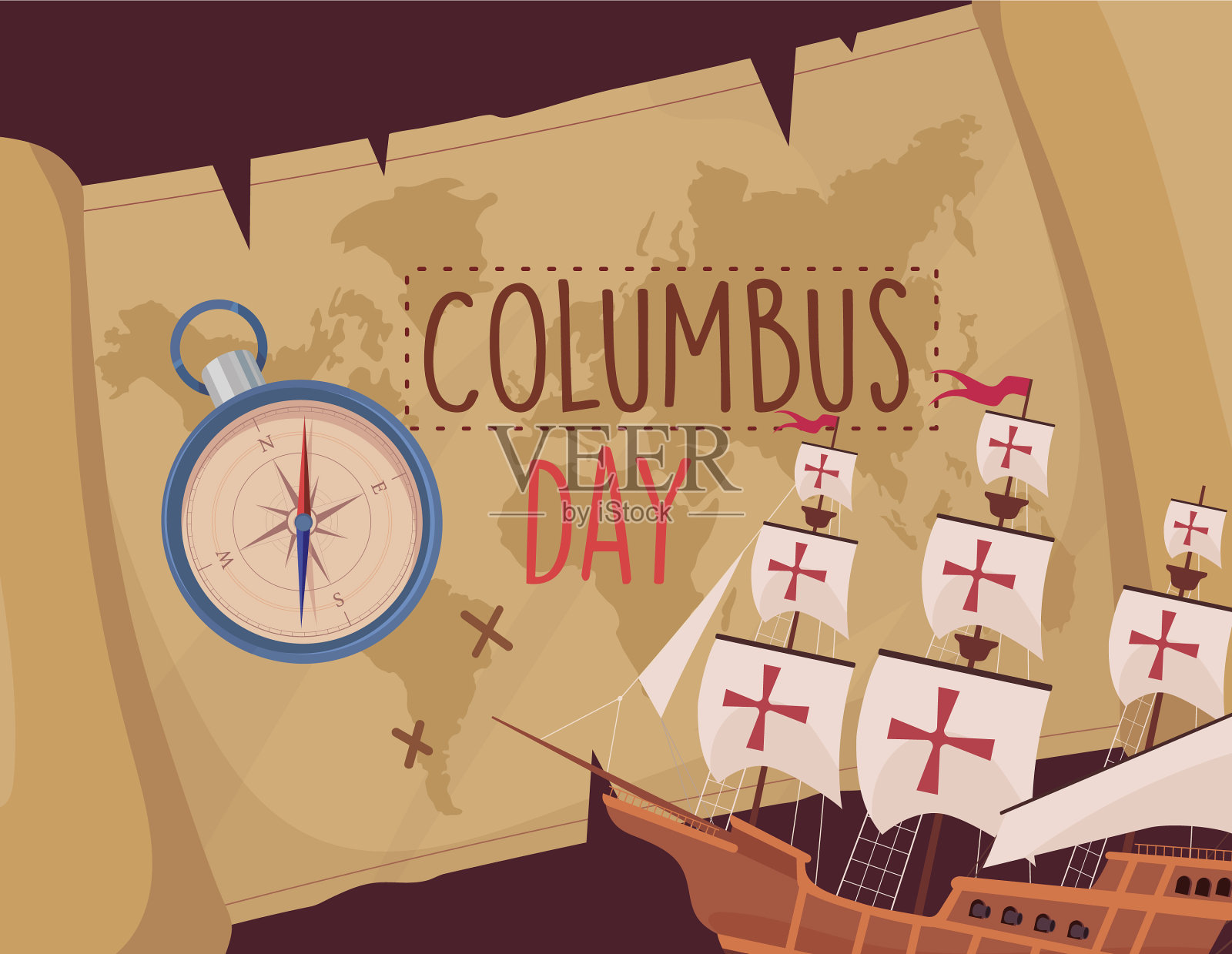 哥伦布发现美洲纪念日横幅插画图片素材