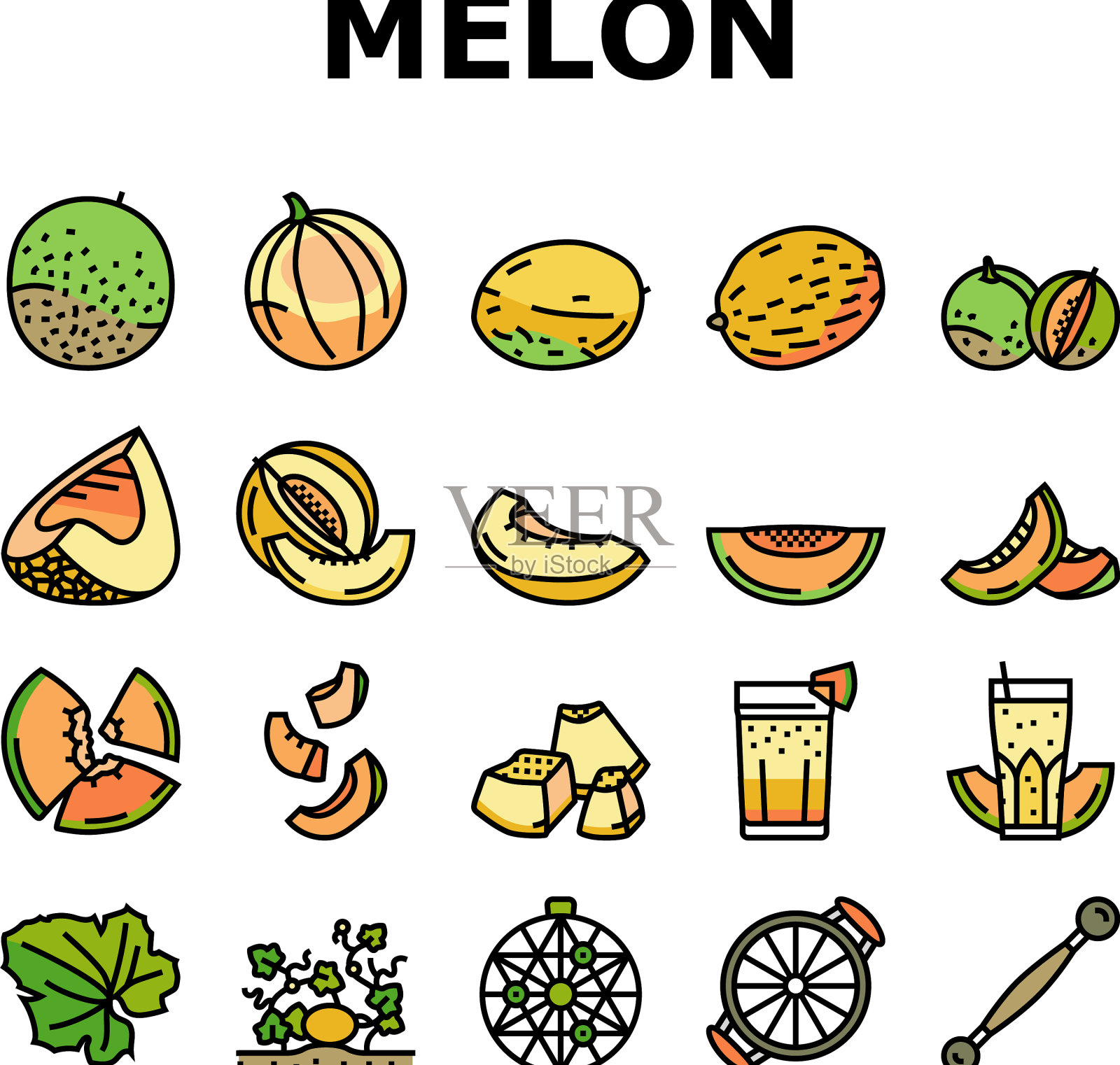 哈密瓜黄色水果图标套装图标素材