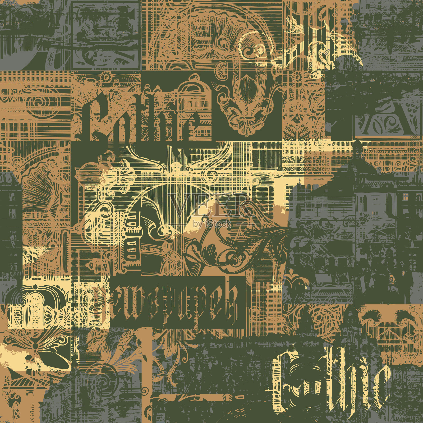 抽象无缝图案与混沌分层插画图片素材