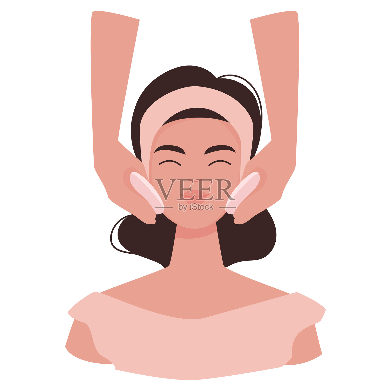 俯视图的女孩在美容水疗沙龙应用化妆水设计元素图片