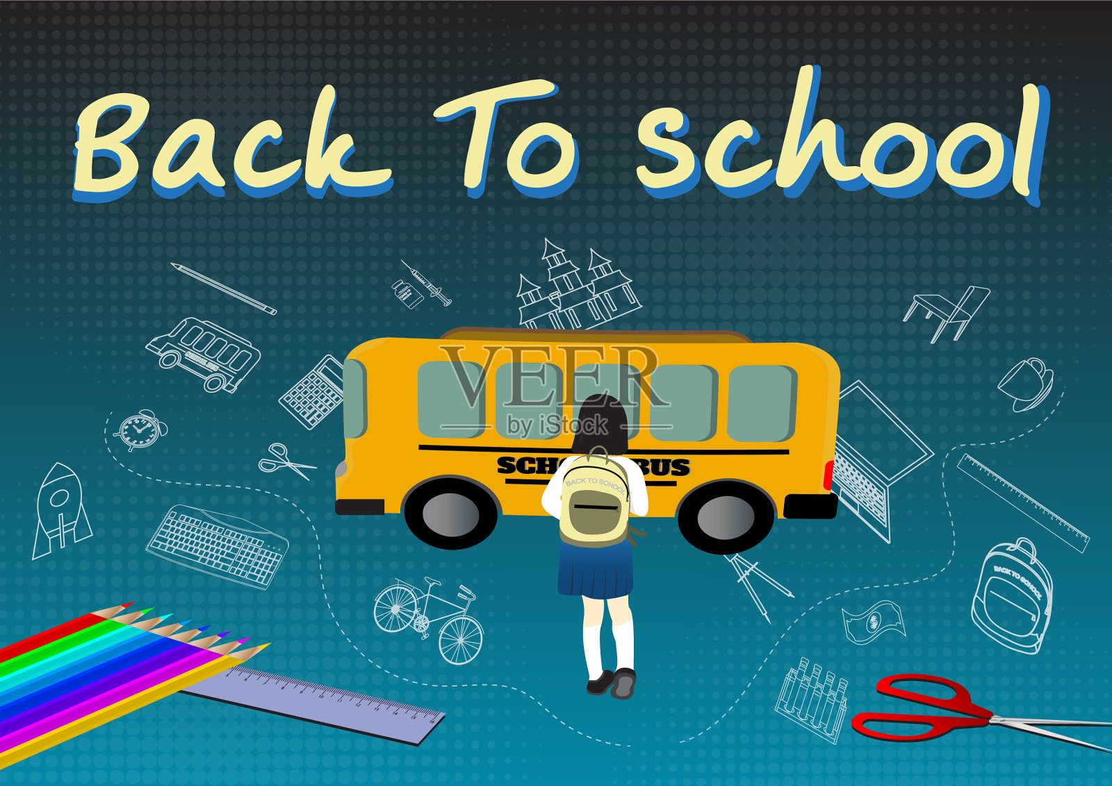 回到校车上插画图片素材