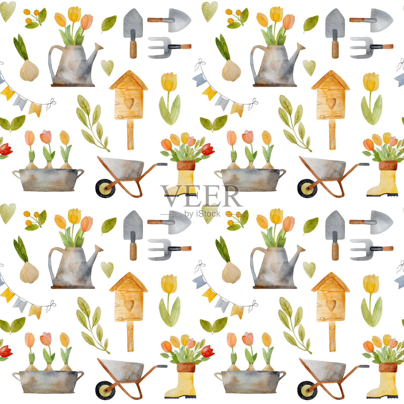 春天花园绘画插画图片素材