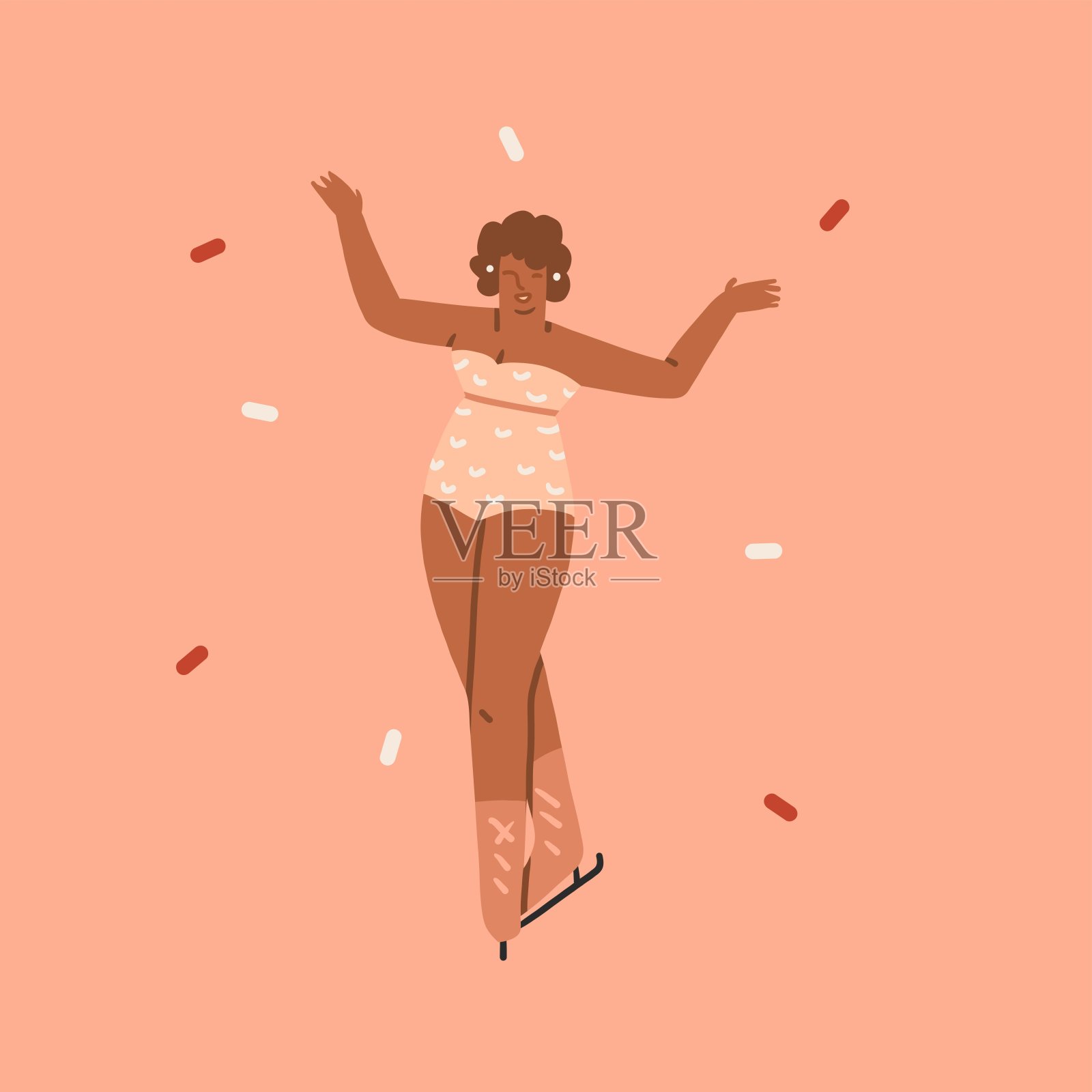 手绘矢量抽象图形圣诞快乐和新年快乐插画人物滑冰人。圣诞可爱的设计背景。寒假艺术观。现代创意贺卡。插画图片素材