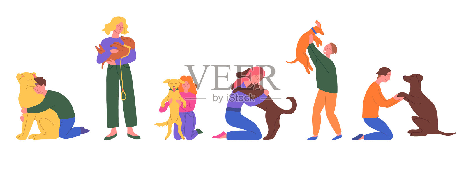 卡通人物、人物和宠物狗插画图片素材