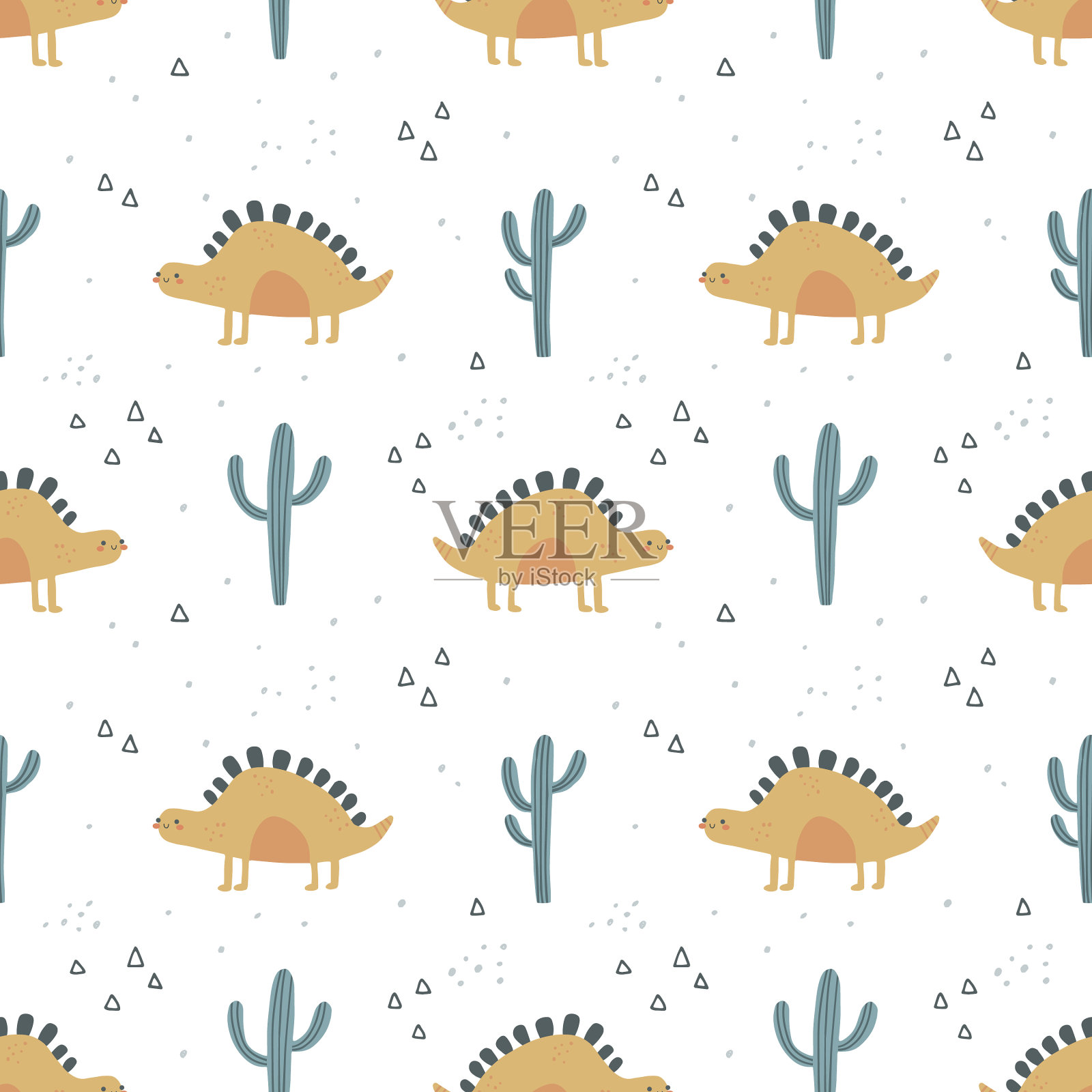 无缝模式与黄色恐龙在白色插画图片素材