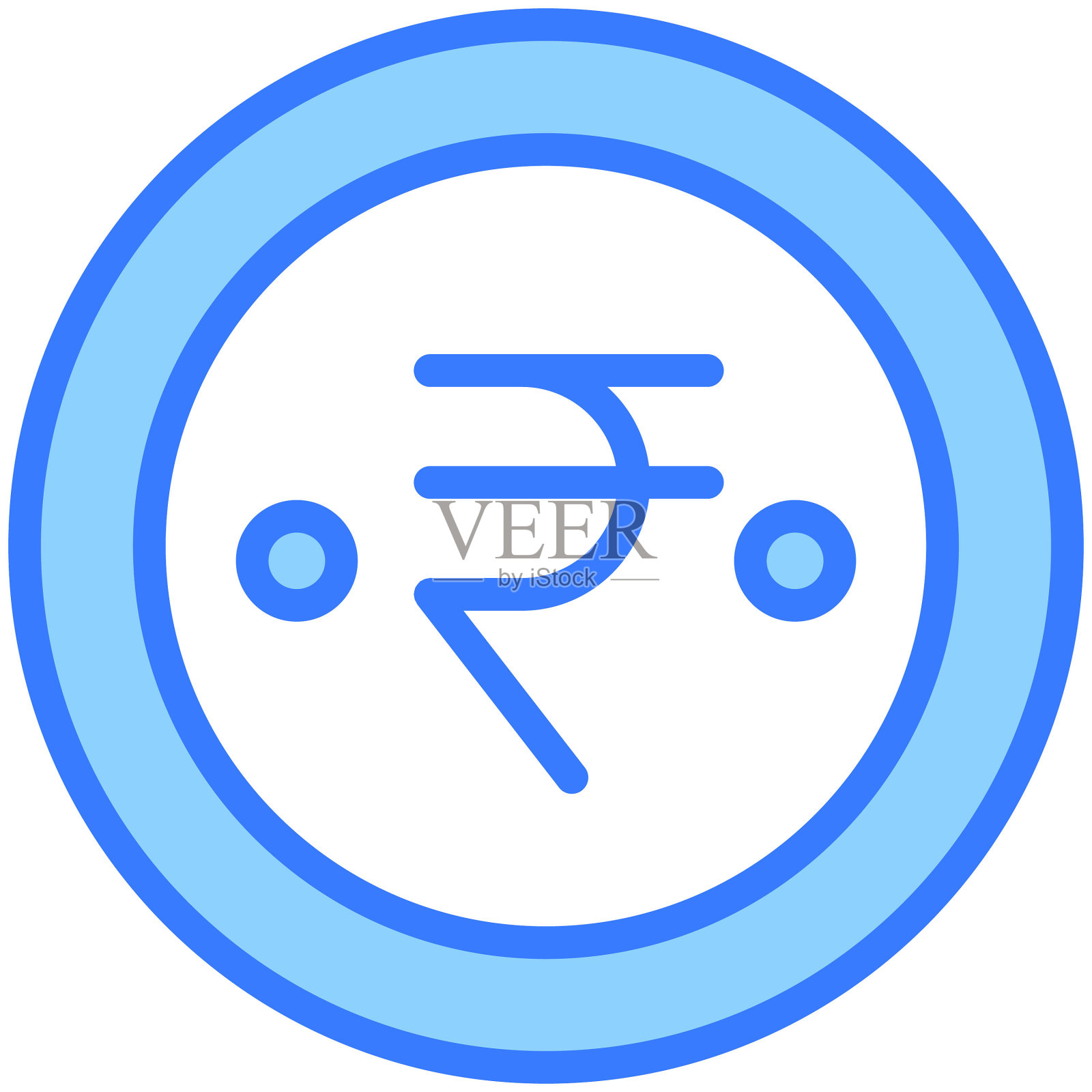 印度硬币蓝色轮廓图标，孤立矢量设计插画图片素材