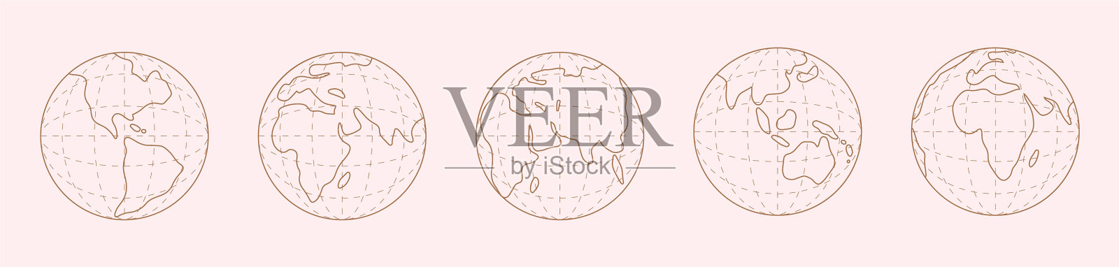 一套线性风格的地球图标印刷图标素材