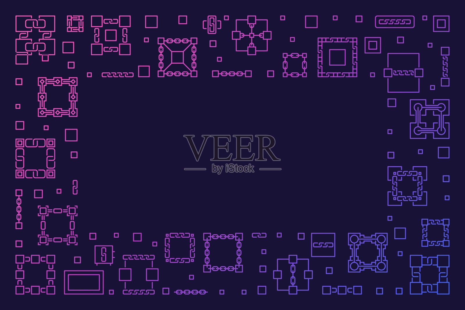矢量区块链概念横向彩色轮廓框插画图片素材
