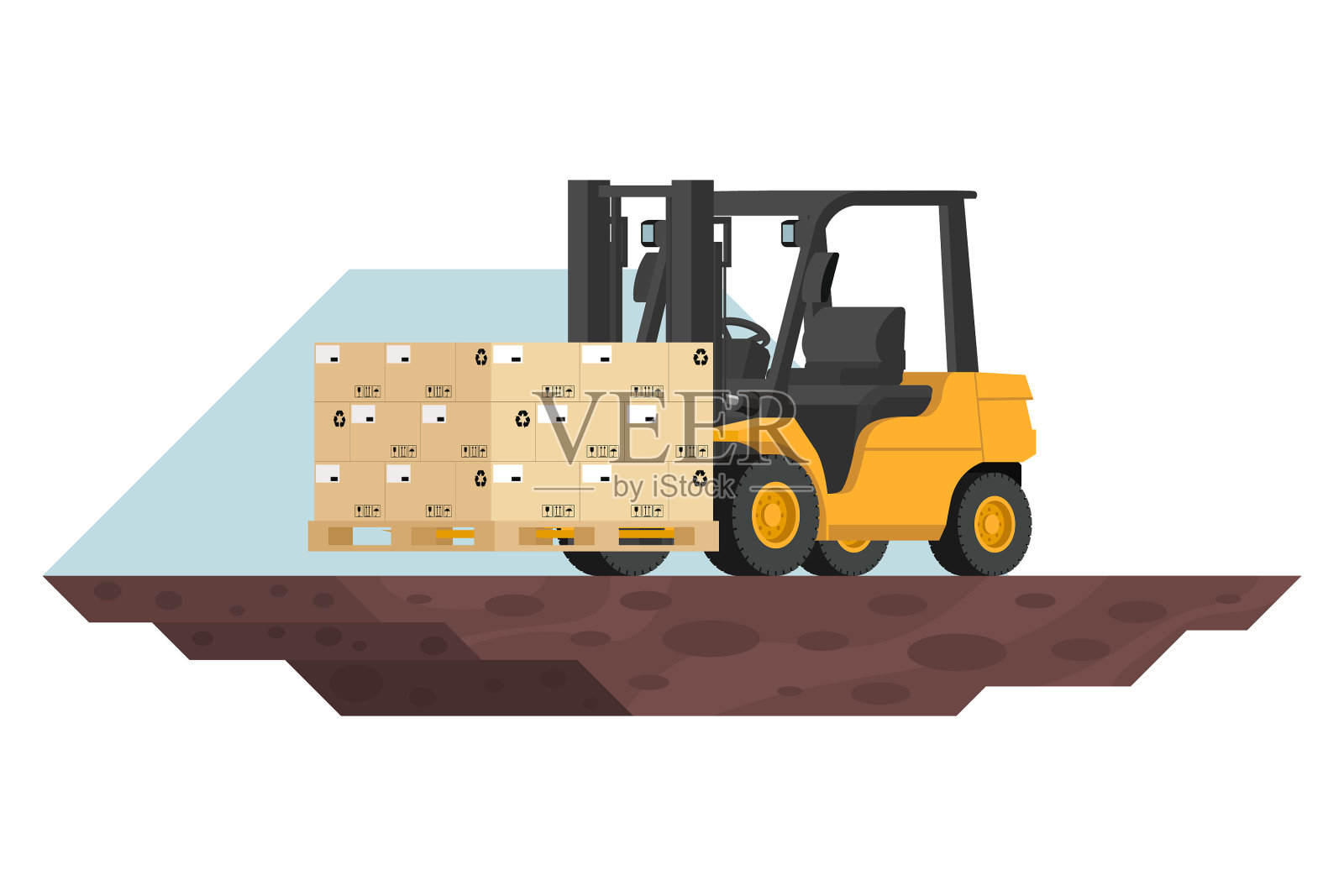 用叉车装载出口箱的托盘插画图片素材
