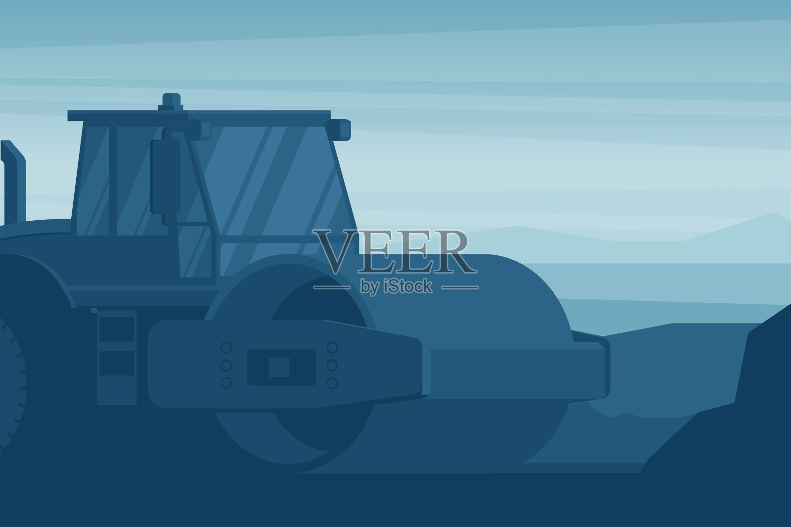 重土夯实机的舞台背景插画图片素材