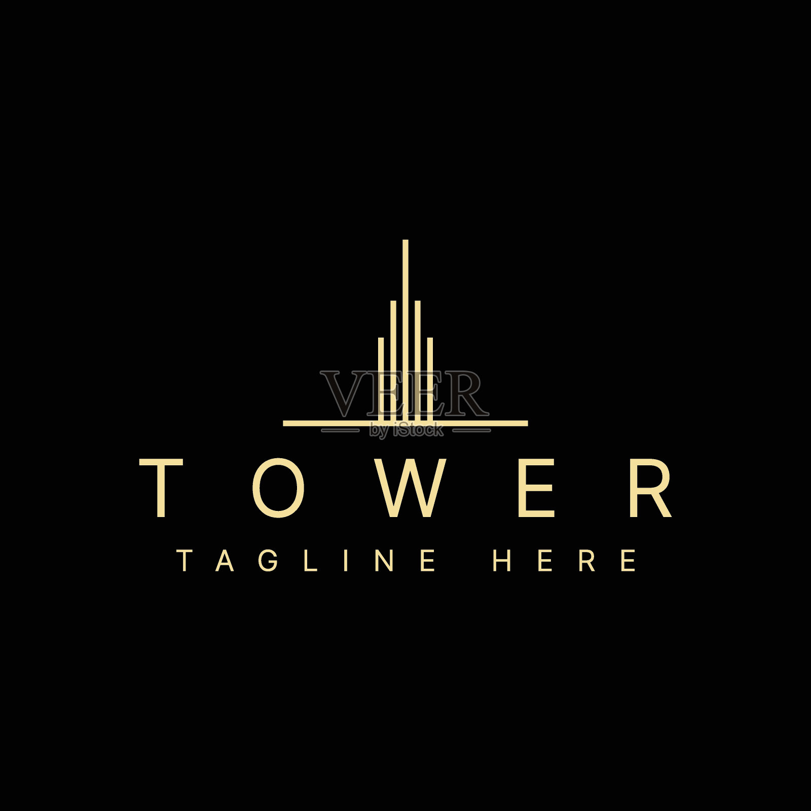 豪华简约的高层建筑塔标志设计插画图片素材