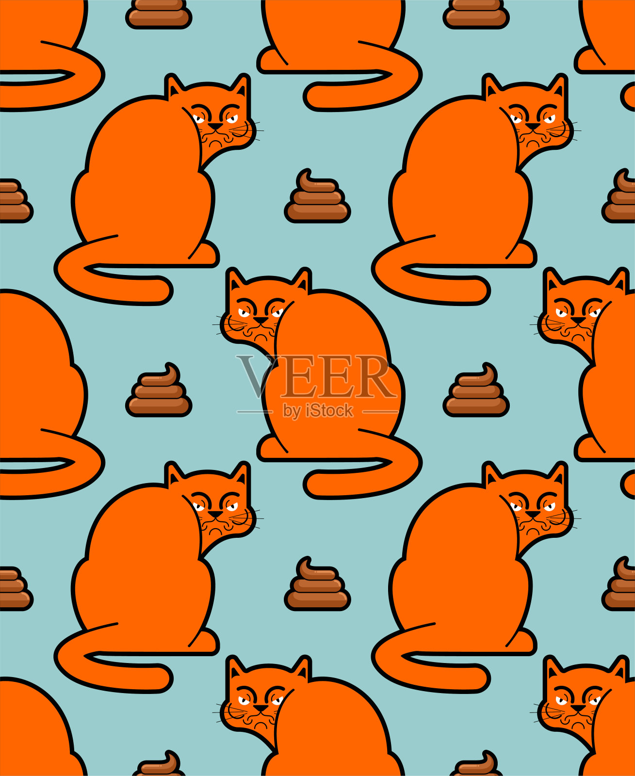 恨猫拉屎图案无缝。宠物被冒犯了，大便背景。不好的家养动物质地插画图片素材