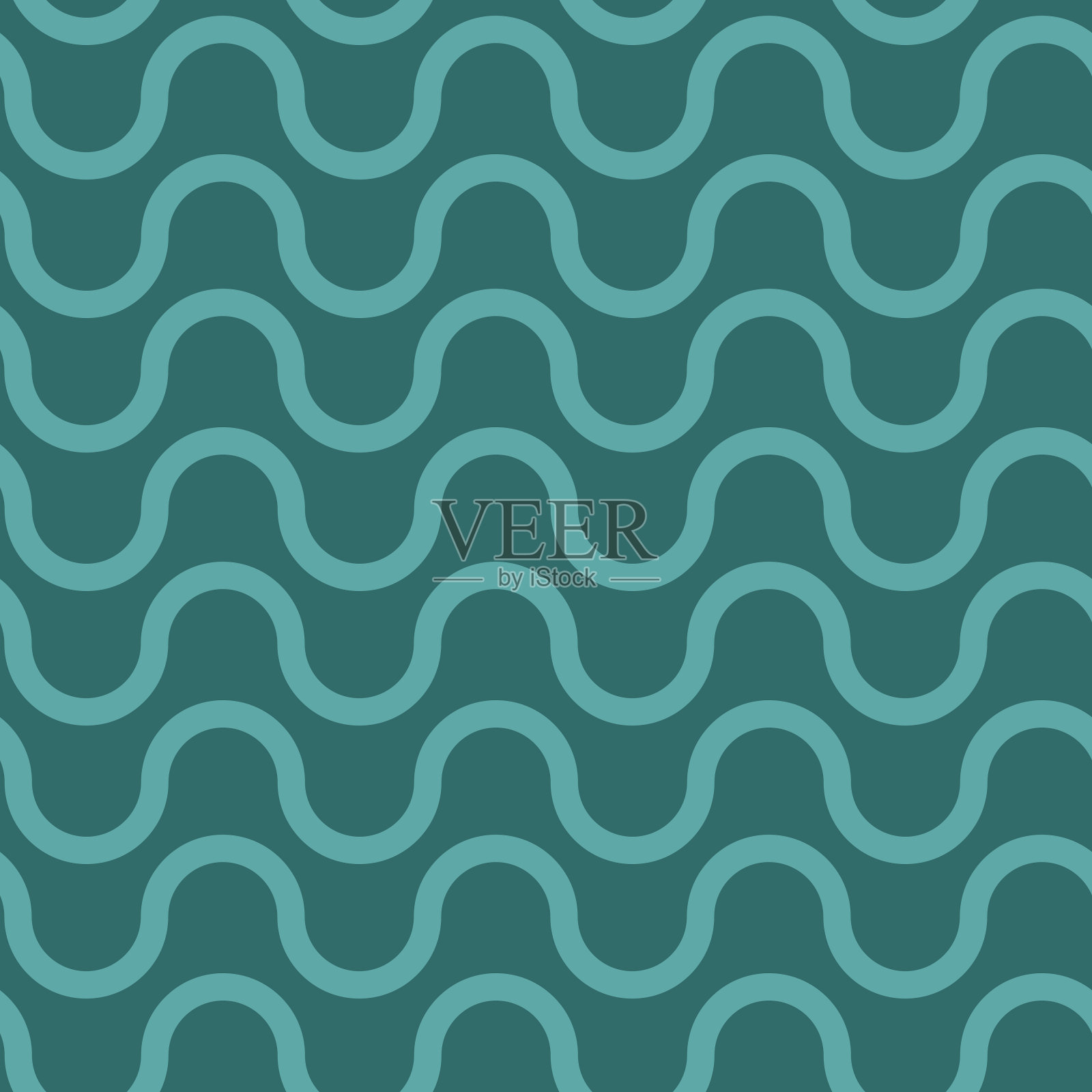 翠绿色单色波浪无缝图案，波浪曲折线条插画图片素材