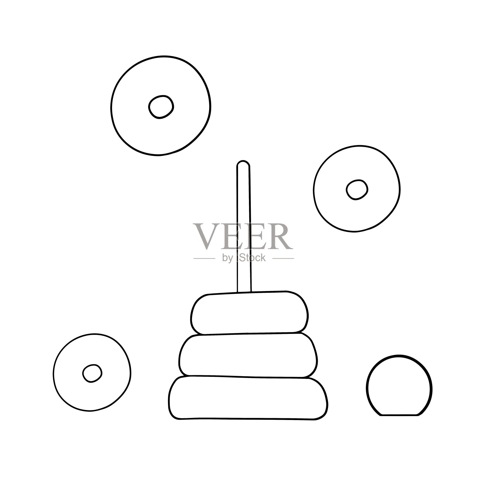 单色图像，拆卸的金字塔，儿童玩具的部分，矢量插画图片素材